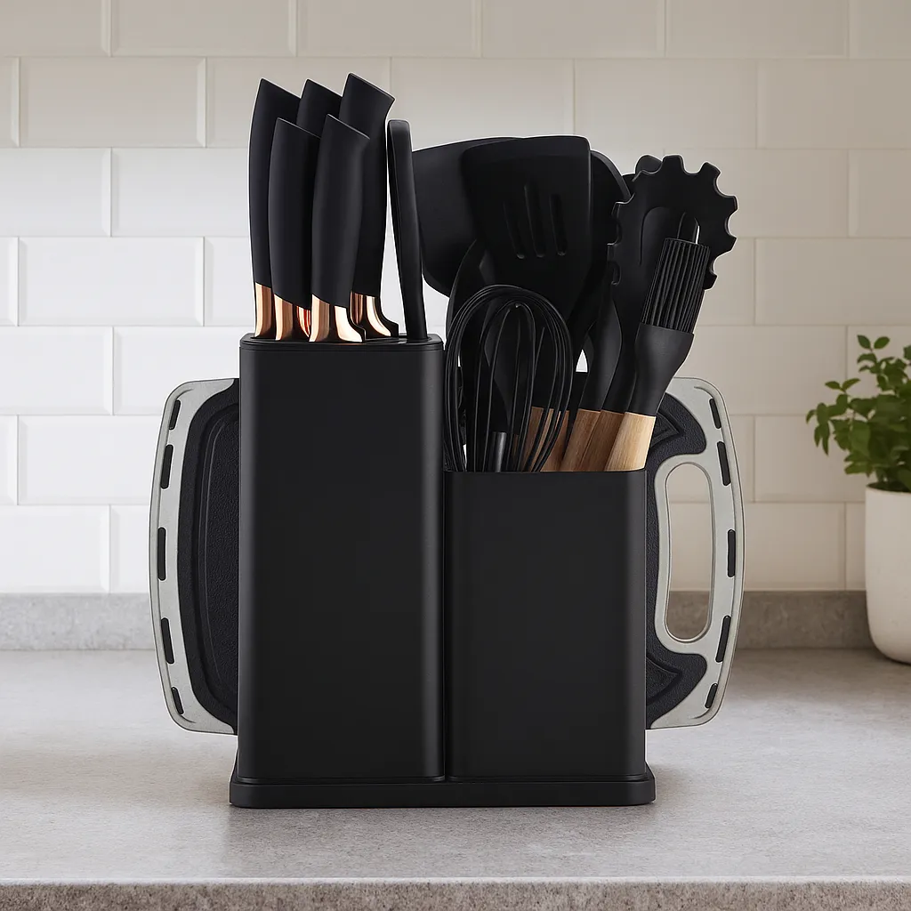 Kit Utensílios De Cozinha Em Silicone Com Cabo De Madeira